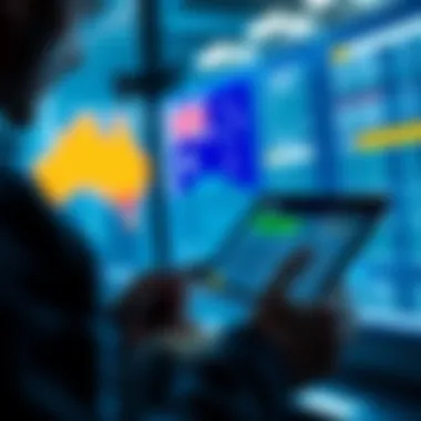 A person analyzing sports betting odds on a digital tablet, with Australian symbols in the background representing Down Under Parlay.