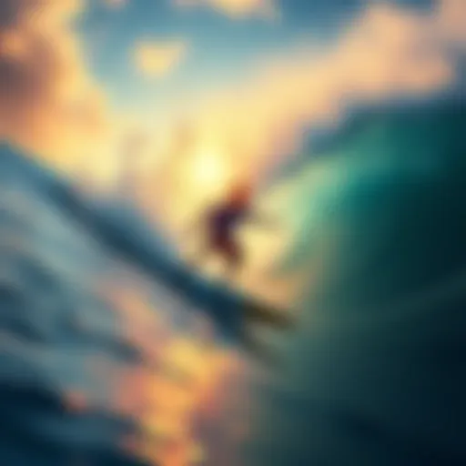 A young surfer riding a big wave, showcasing excitement and youth culture.