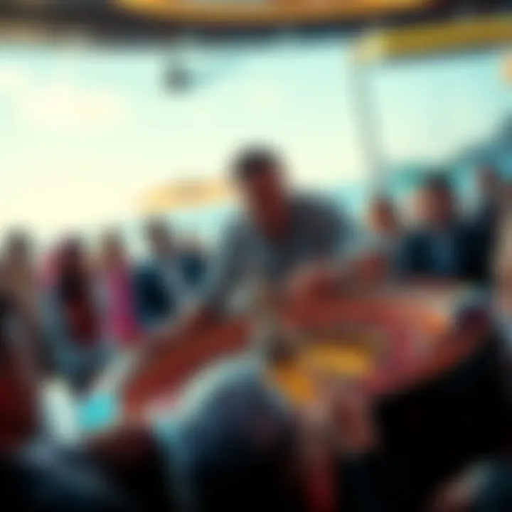 Johnson spins a roulette wheel at Casino Royale on Maho Beach, St. Martin, surrounded by excited onlookers.
