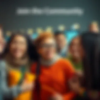 Join the Community A diverse group of people smiling and engaging in activities together, showing a sense of community and teamwork.