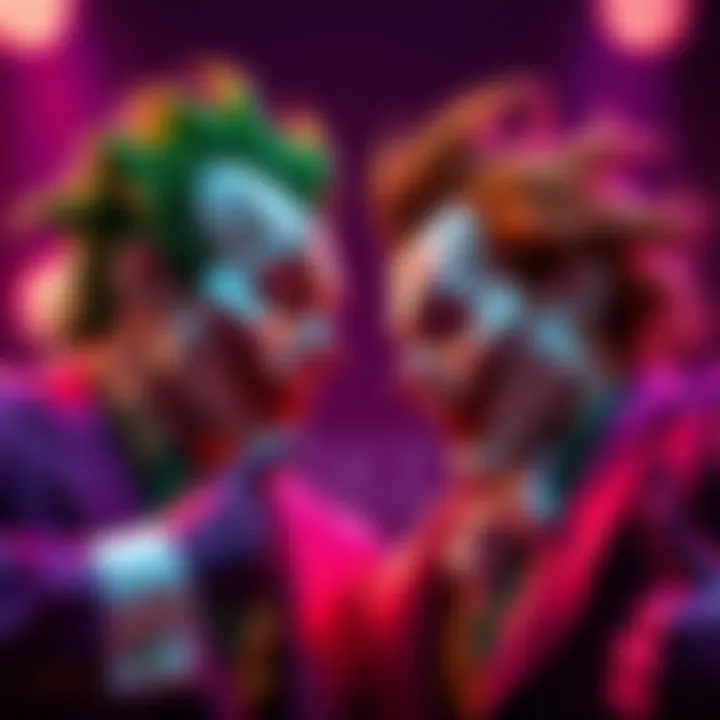 Two Joker characters face off in a lively competition, showcasing their unique styles and expressions