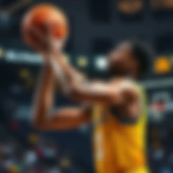 Jordan Poole prepares to shoot a basketball during a game, focused on scoring 2 points for victory.