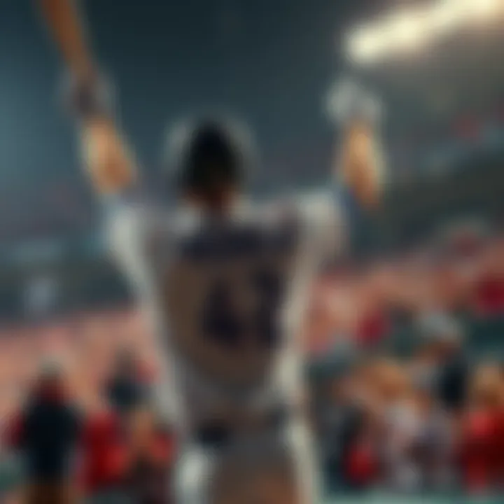 A player named Jose celebrating after hitting a home run with a baseball bat in hand, surrounded by cheering fans in a stadium