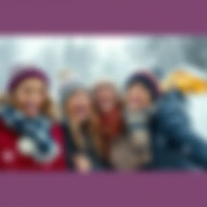 Group of people smiling and celebrating outdoors in the snow