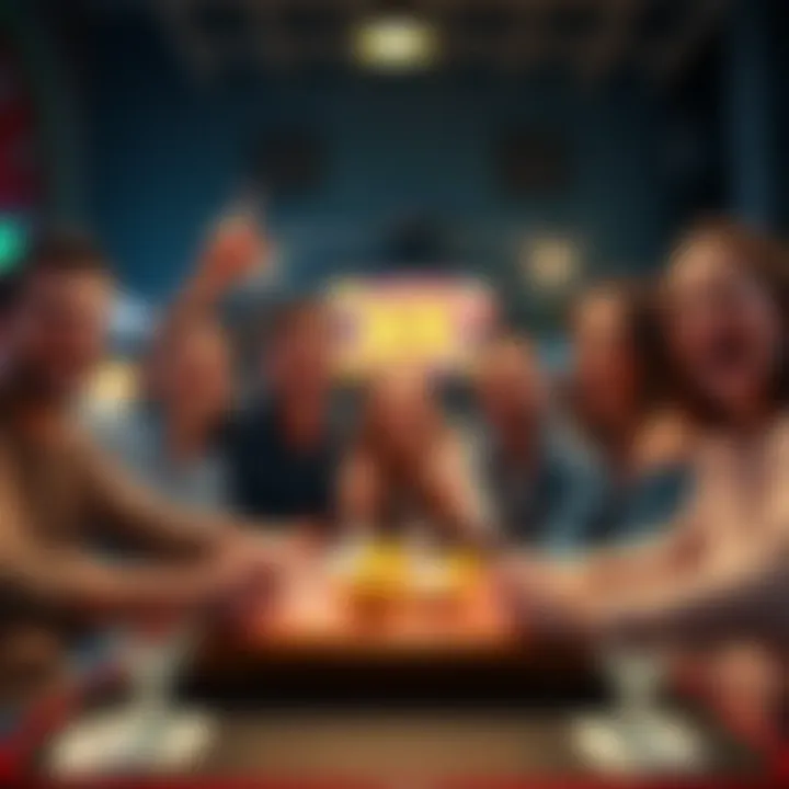 A group of friends celebrating a small win while playing a game with $5 and an empty square