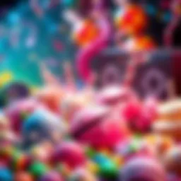 Joyful sweets celebration A lively scene with colorful candies and desserts, showcasing excitement and happiness from the game experience.