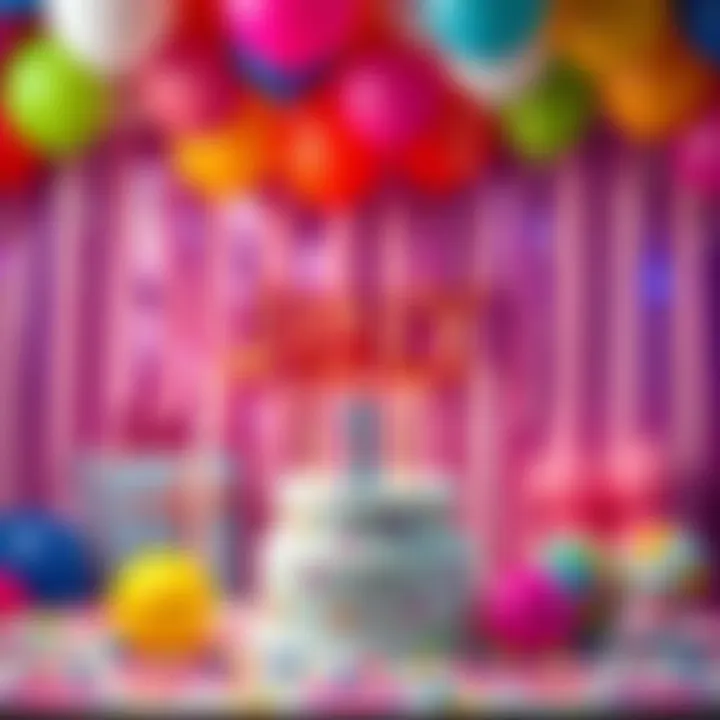 A colorful birthday party setup with balloons and a cake for those born in July