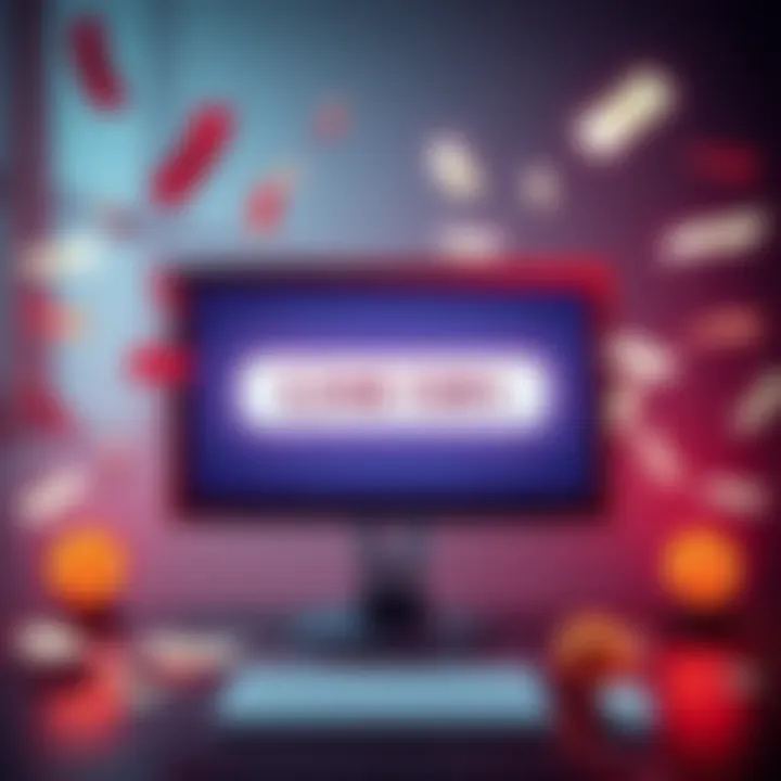 A graphic showing a computer screen displaying a link for a subscription bonus with money symbols around it