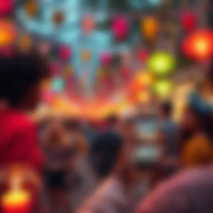 A festive scene showing people celebrating Juneteenth with decorations, while a person checks their phone for updates on a large payment from an online casino.