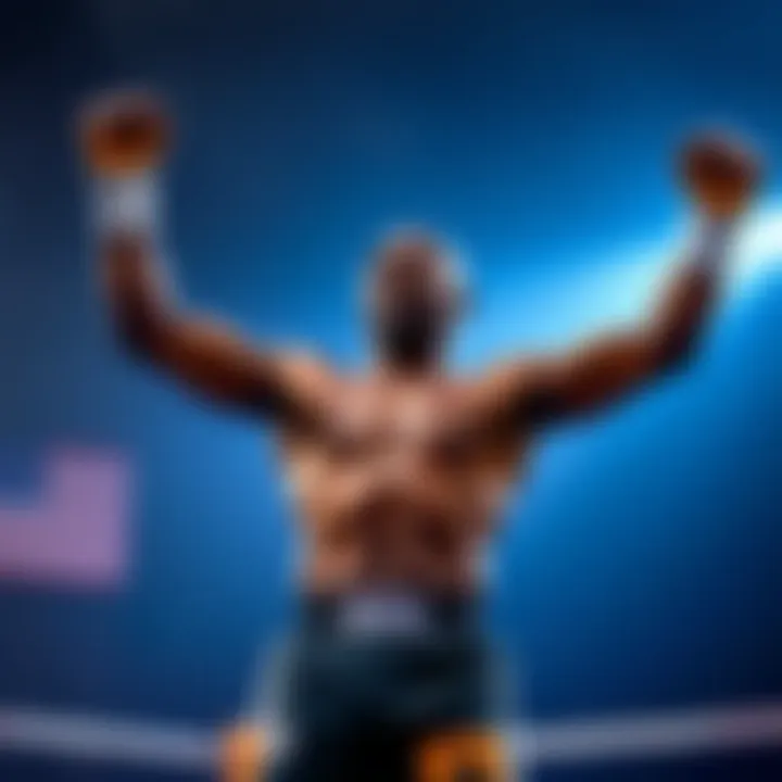 Kamaru Usman celebrating his victory Kamaru Usman raises his arms in victory after defeating Dricus Du Plessis in a match