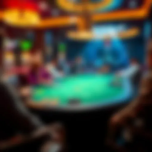 A blackjack table in a Kansas City casino with people playing and chips on the table.