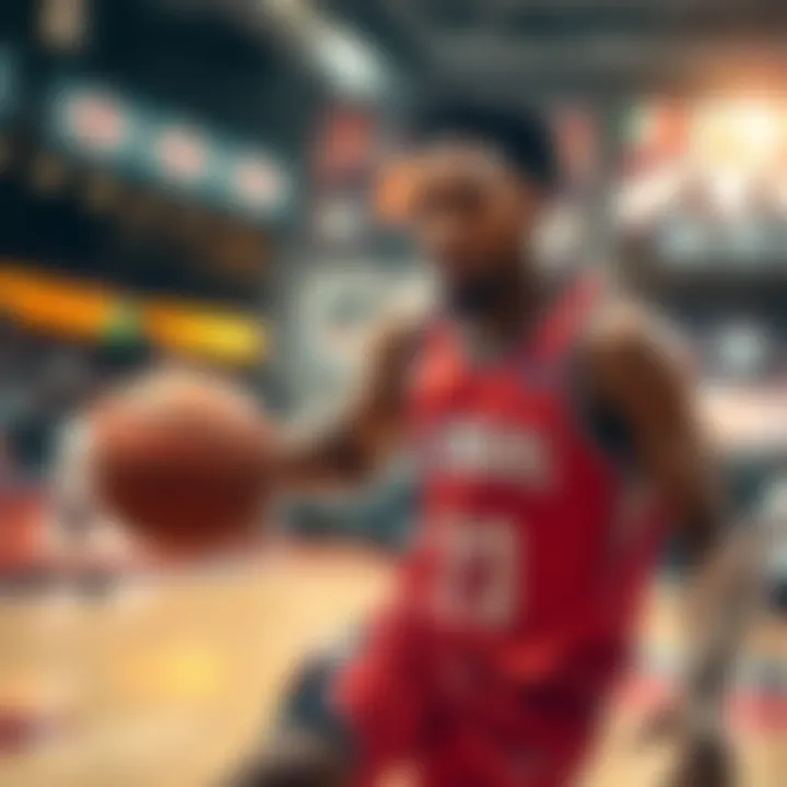 Kawhi Leonard dribbling the basketball while wearing his team's jersey on the court