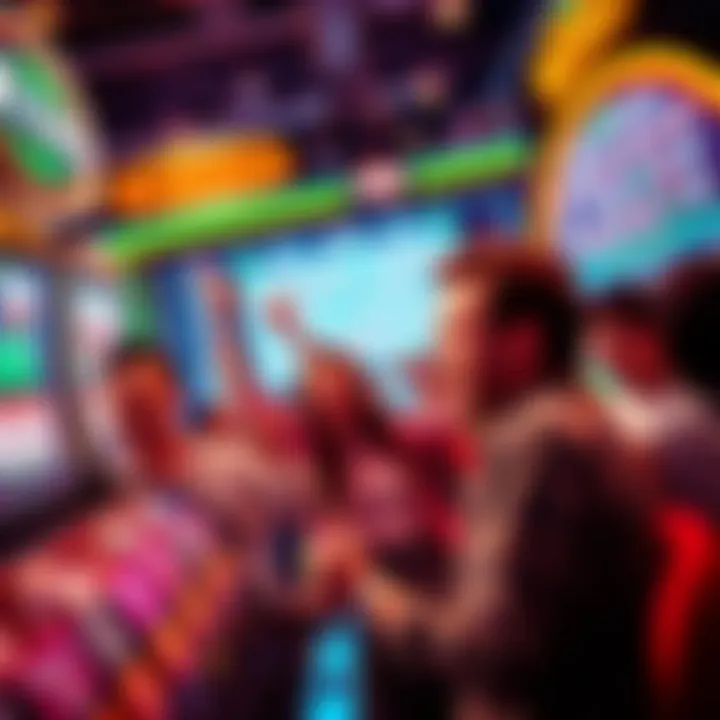 Players celebrating a big win in a Keno game, with tickets and colorful Keno boards in the background.