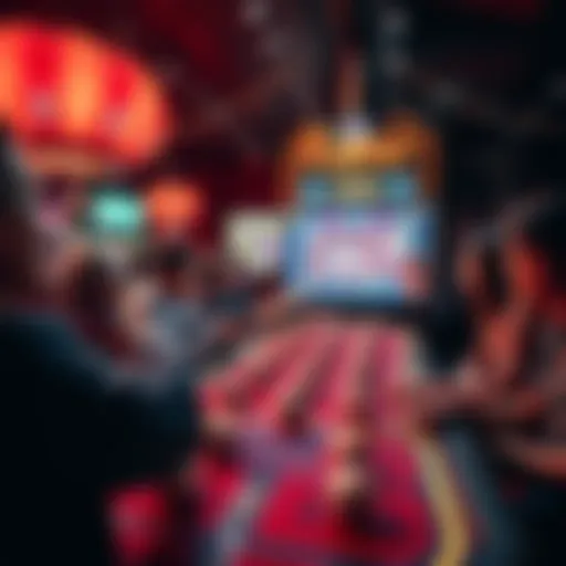 A Keno game table filled with eager players watching the screen for results