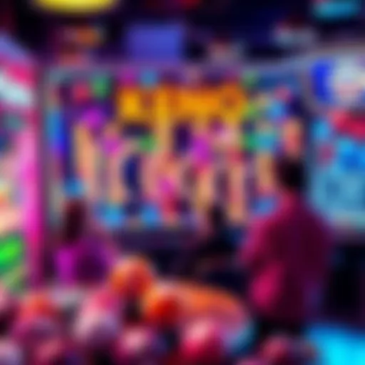 A colorful display of different Keno number combinations with players discussing their favorites.