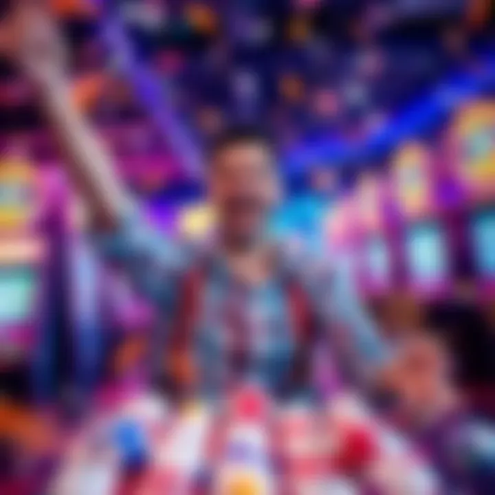 A happy player celebrating a big win at a Keno game with confetti around