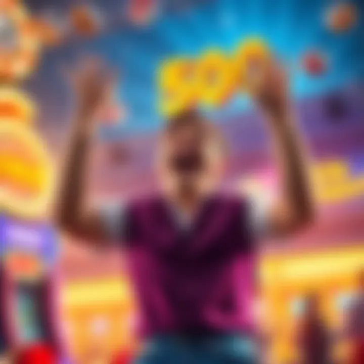 A joyful player with hands raised in excitement after winning a big prize at Keno
