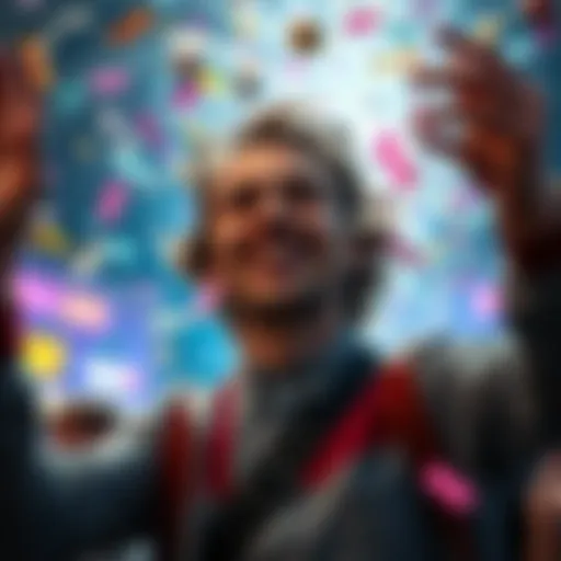 A joyful person celebrating a big Keno win with confetti and a smile