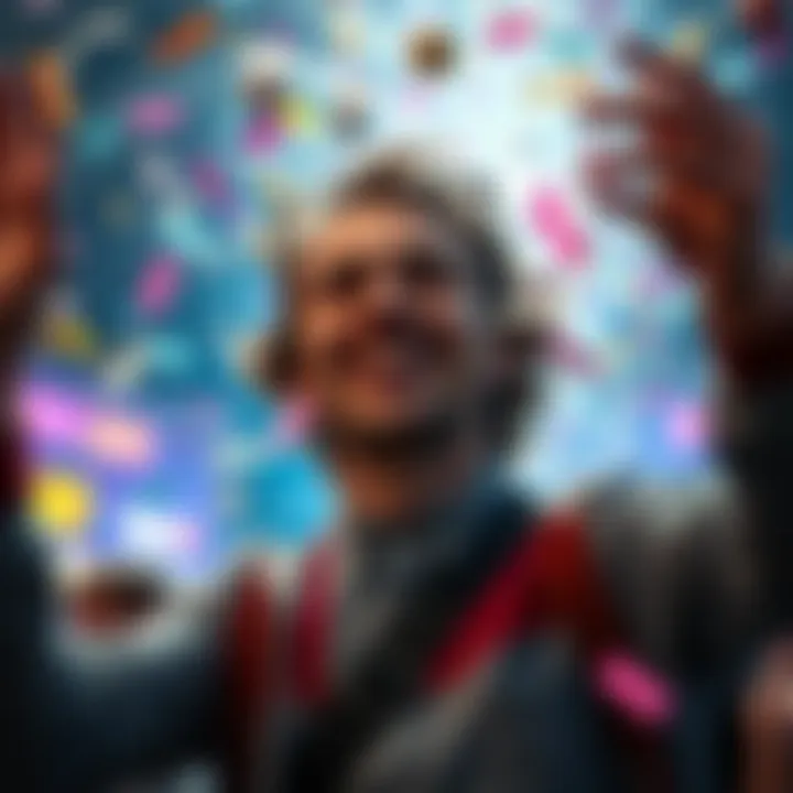 A joyful person celebrating a big Keno win with confetti and a smile