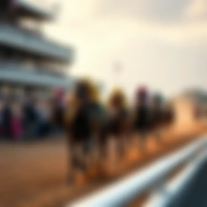 Spectators enjoying the Kentucky Derby with horses racing in the background