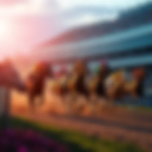 Exciting horse race at Kentucky Downs with crowds cheering and horses running fast.