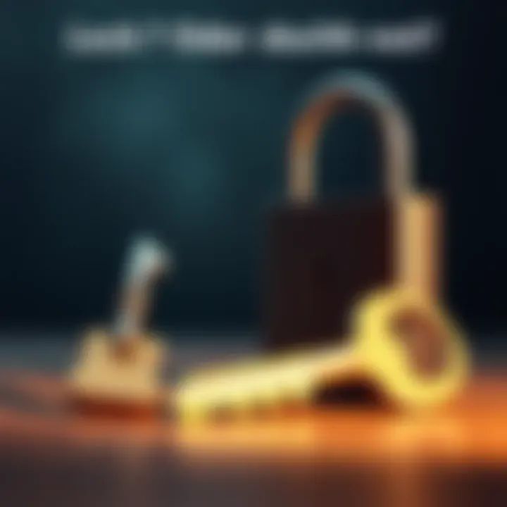 A large key next to a closed lock, symbolizing decision making about security and closure.