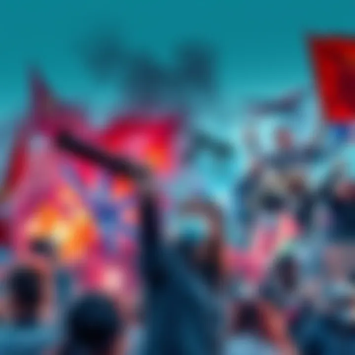 A collage of significant events shaping 2026, showing political rallies, social movements, and economic changes.