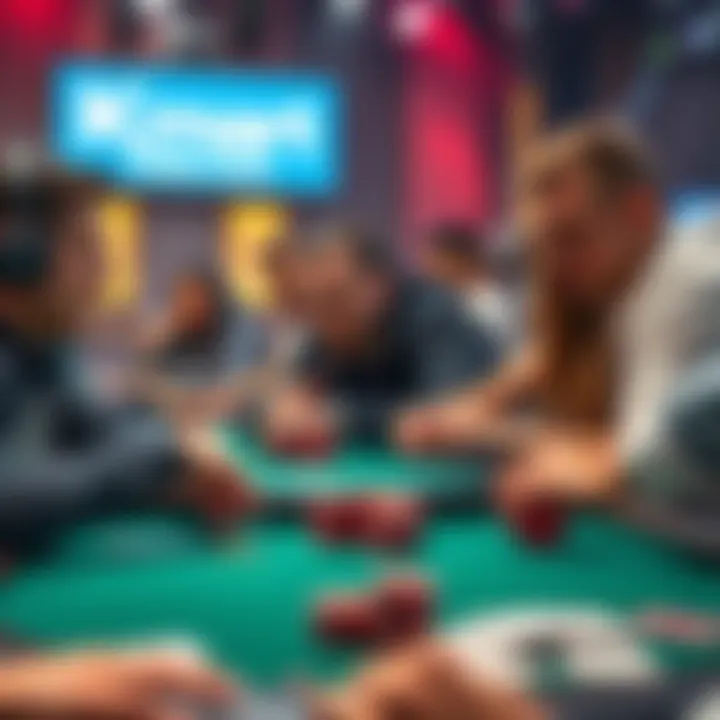 KMart Poker Show Contestants Contestants at KMart's new poker show sitting at a table, engaged in gameplay, with cards and chips visible.