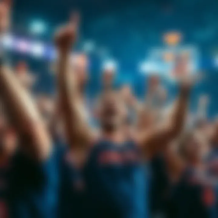 Excited Knicks fans cheer and celebrate after their team's double win, showing joy and team spirit.