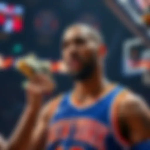 Knicks player taking money from the game A New York Knicks player choosing to take $600 cash instead of risking it during a game, showing tension and decision-making in a close match.