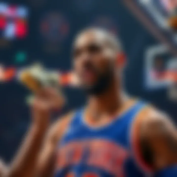 Knicks player taking money from the game A New York Knicks player choosing to take $600 cash instead of risking it during a game, showing tension and decision-making in a close match.