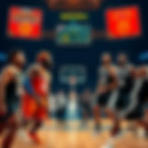Knicks and Spurs players on the court Players from the Knicks and Spurs competing in the Finals, showcasing intense emotions and the scoreboard showing a significant point deduction
