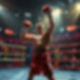 A fighter celebrating after delivering a knockout punch in the ring, with spectators reacting in excitement