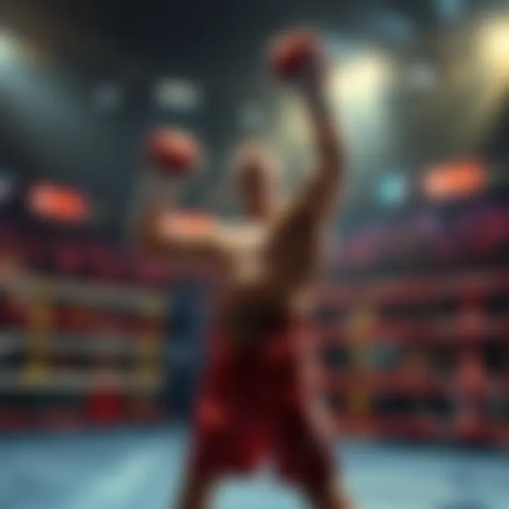 A fighter celebrating after delivering a knockout punch in the ring, with spectators reacting in excitement