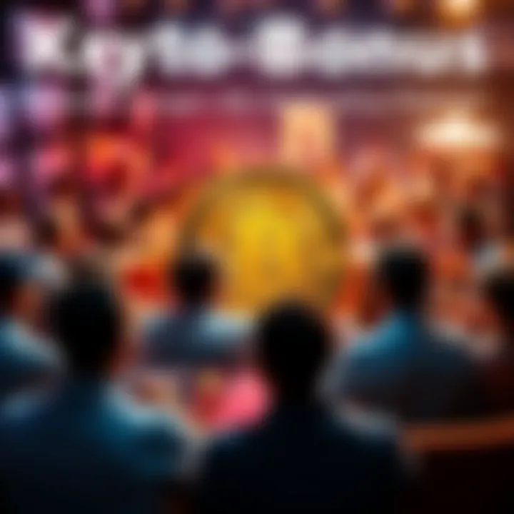 A digital coin surrounded by excited people discussing potential bonuses in a community forum