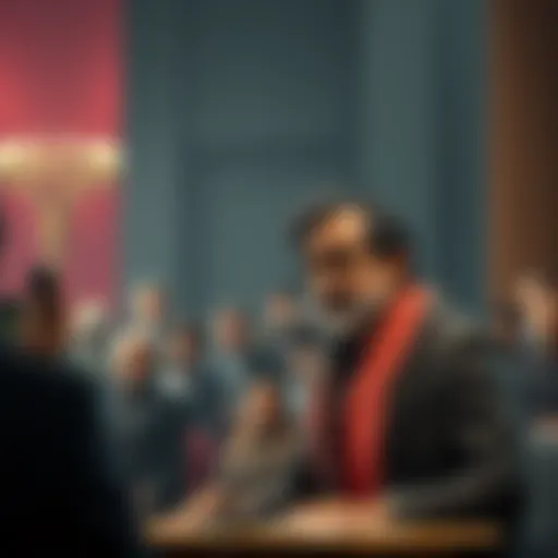 Kumar speaking at a press conference about his plans to sell everything, with a concerned audience reacting in the background.