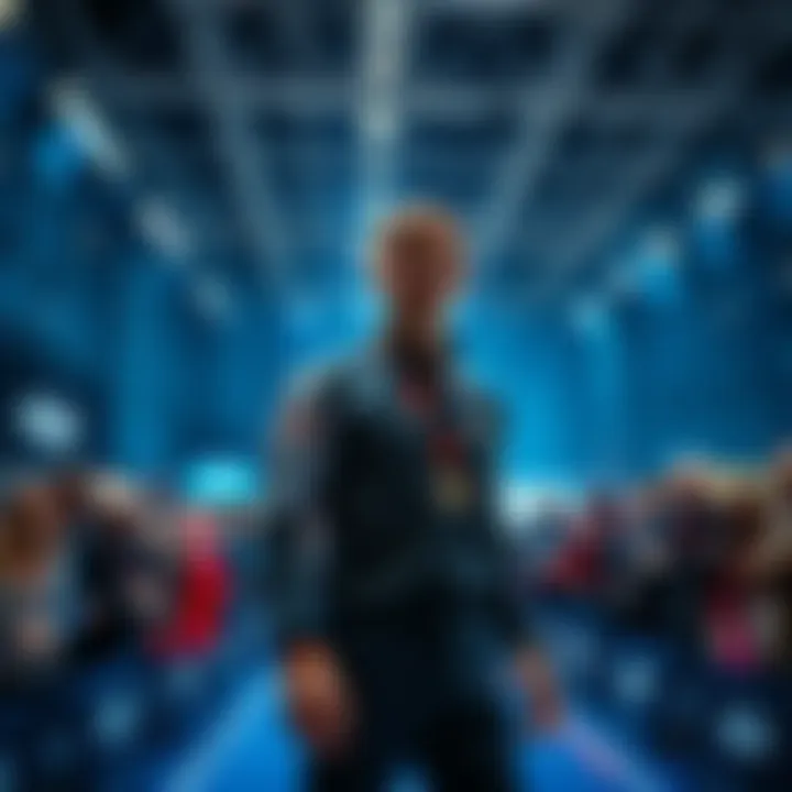 Kuniev stands confidently at a competition, surrounded by curious onlookers discussing his potential as a winner.