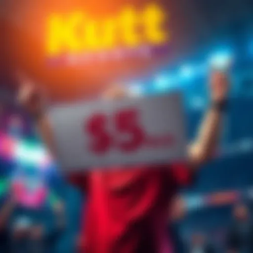 A person excitedly holding a $5 bonus sign with Kutt Sports logo in the background