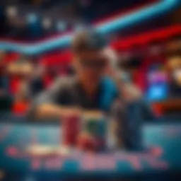 A worried person looking at a gambling table with a stack of chips, representing KYC problems in Germany and Kosovo.