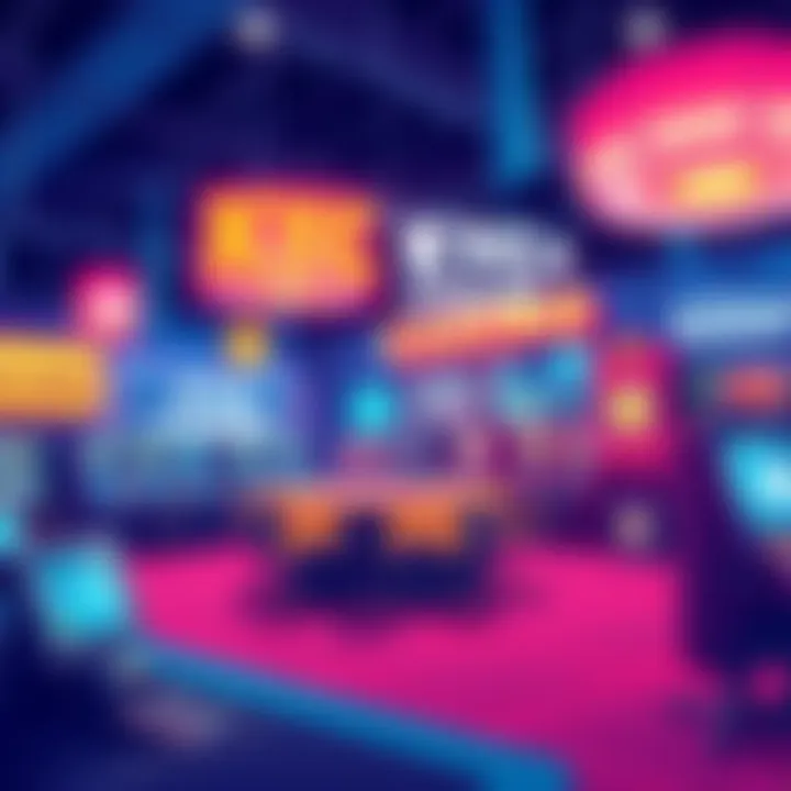 A digital illustration of a crypto casino environment with vibrant colors and various virtual gaming options, highlighting the concept of KYC-free gaming.