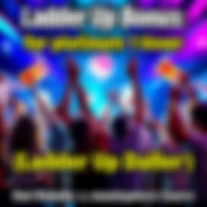 A visual representation of the Ladder Up Bonus concept, featuring Platinum 1 users celebrating their rewards in a lively setting.