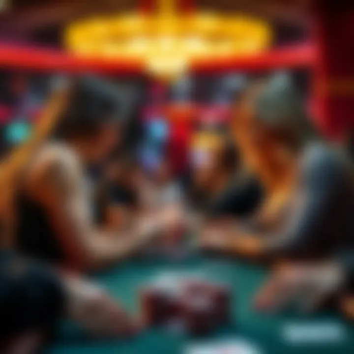 Two women face off in a poker game at the $1k Ladies Championship, focused on their cards and the pot in front of them.