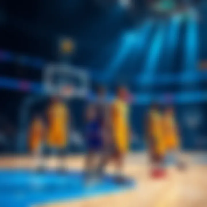 Los Angeles Lakers and Oklahoma City Thunder players warming up on the court before a game