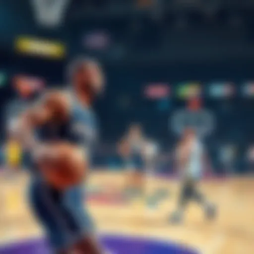 Lakers and Pelicans players on the court during a basketball game