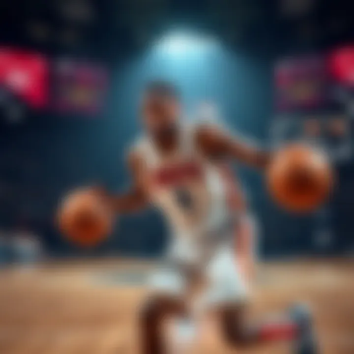 A basketball player in action on the court, showcasing skills and athleticism, representing player prop betting options for sports fans.