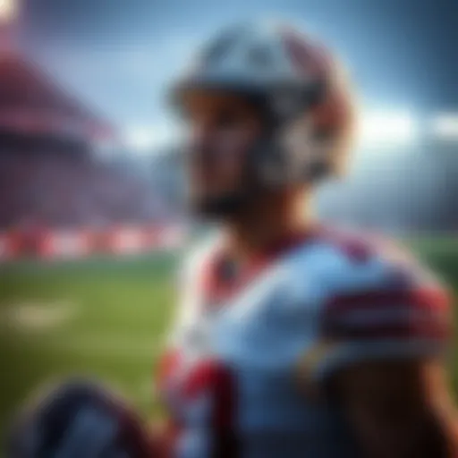 Landon Rice in football gear looking thoughtful on the field