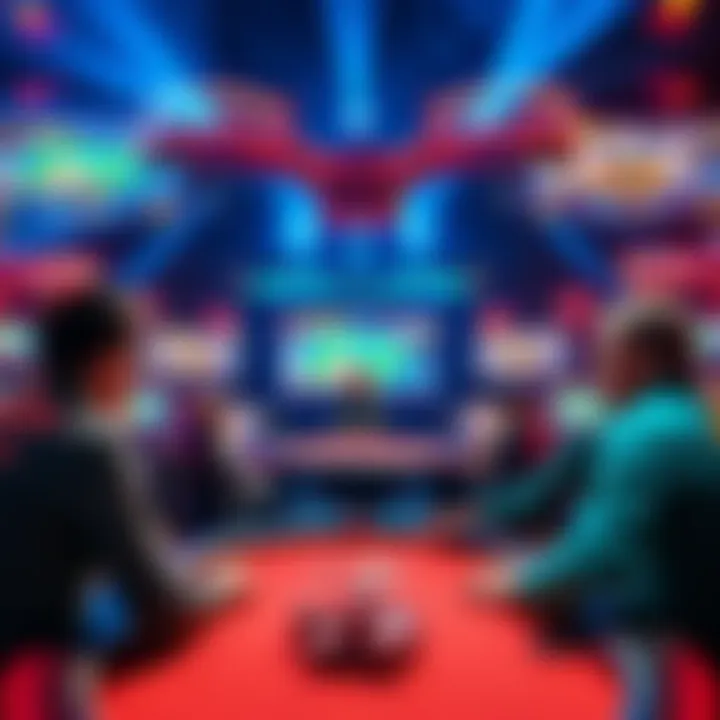 A vibrant graphic showing players engaged in an online poker tournament with multiple screens displaying gameplay.