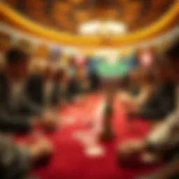 A tense moment at a Las Vegas card table with players focused on the game and a concerned look from one player noticing a trick being attempted.