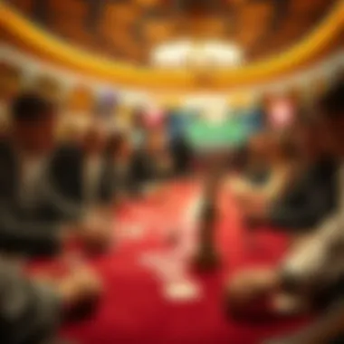 Las Vegas card game scene A tense moment at a Las Vegas card table with players focused on the game and a concerned look from one player noticing a trick being attempted.