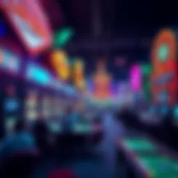 A vibrant Las Vegas casino with players at various gaming tables, showcasing excitement and activity